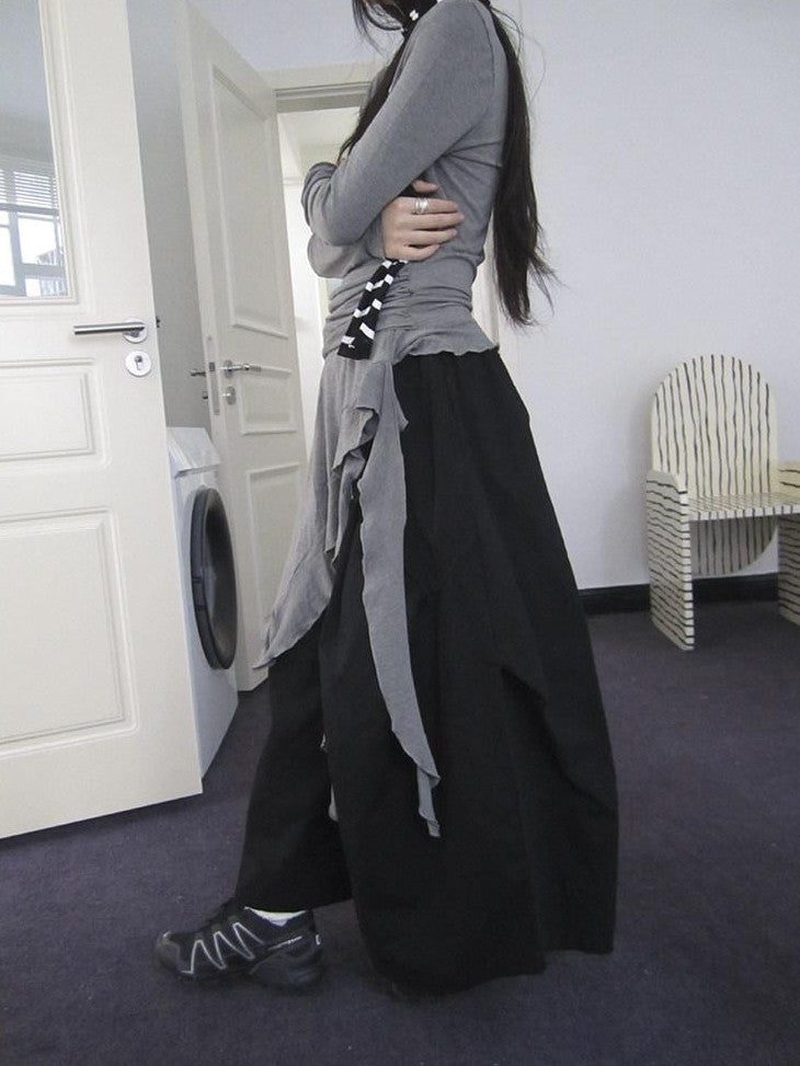 ang project Vintage Solid Pleated Multi Pocket Wide Leg Women&