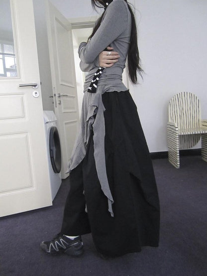 ang project Vintage Solid Pleated Multi Pocket Wide Leg Women&