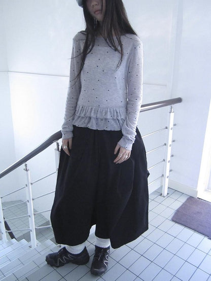 ang project Vintage Solid Pleated Multi Pocket Wide Leg Women&