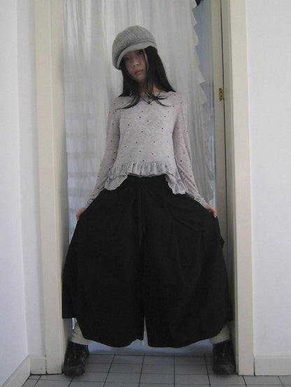ang project Vintage Solid Pleated Multi Pocket Wide Leg Women&