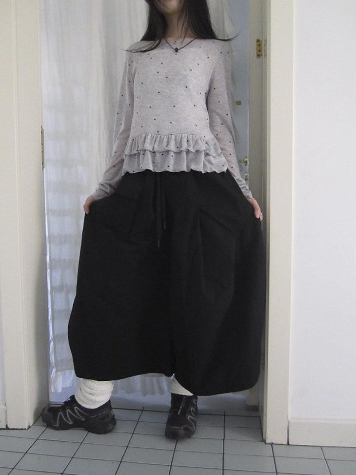 ang project Vintage Solid Pleated Multi Pocket Wide Leg Women&