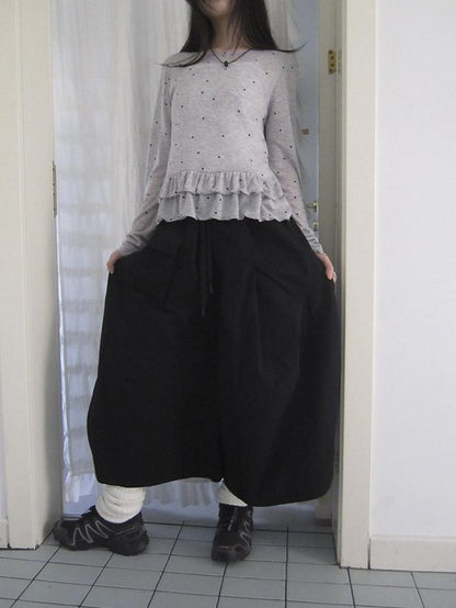 ang project Vintage Solid Pleated Multi Pocket Wide Leg Women&
