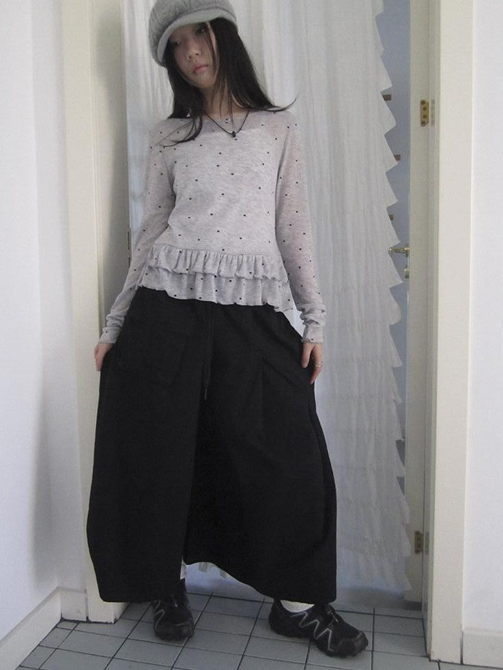 ang project Vintage Solid Pleated Multi Pocket Wide Leg Women&