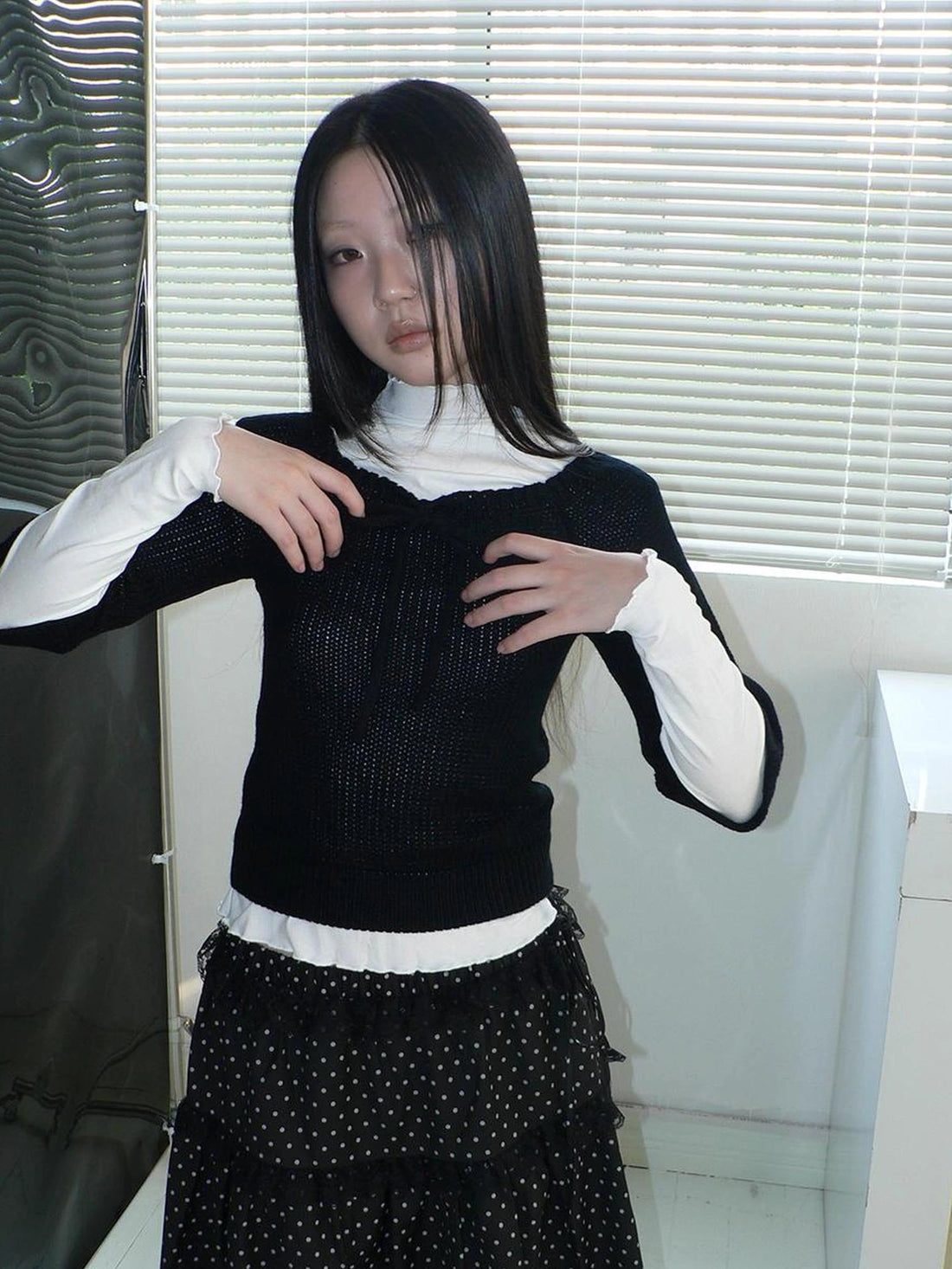 ang project Vintage Square Neckline Slim Fit Knit Sweater Cardigan