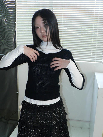 ang project Vintage Square Neckline Slim Fit Knit Sweater Cardigan