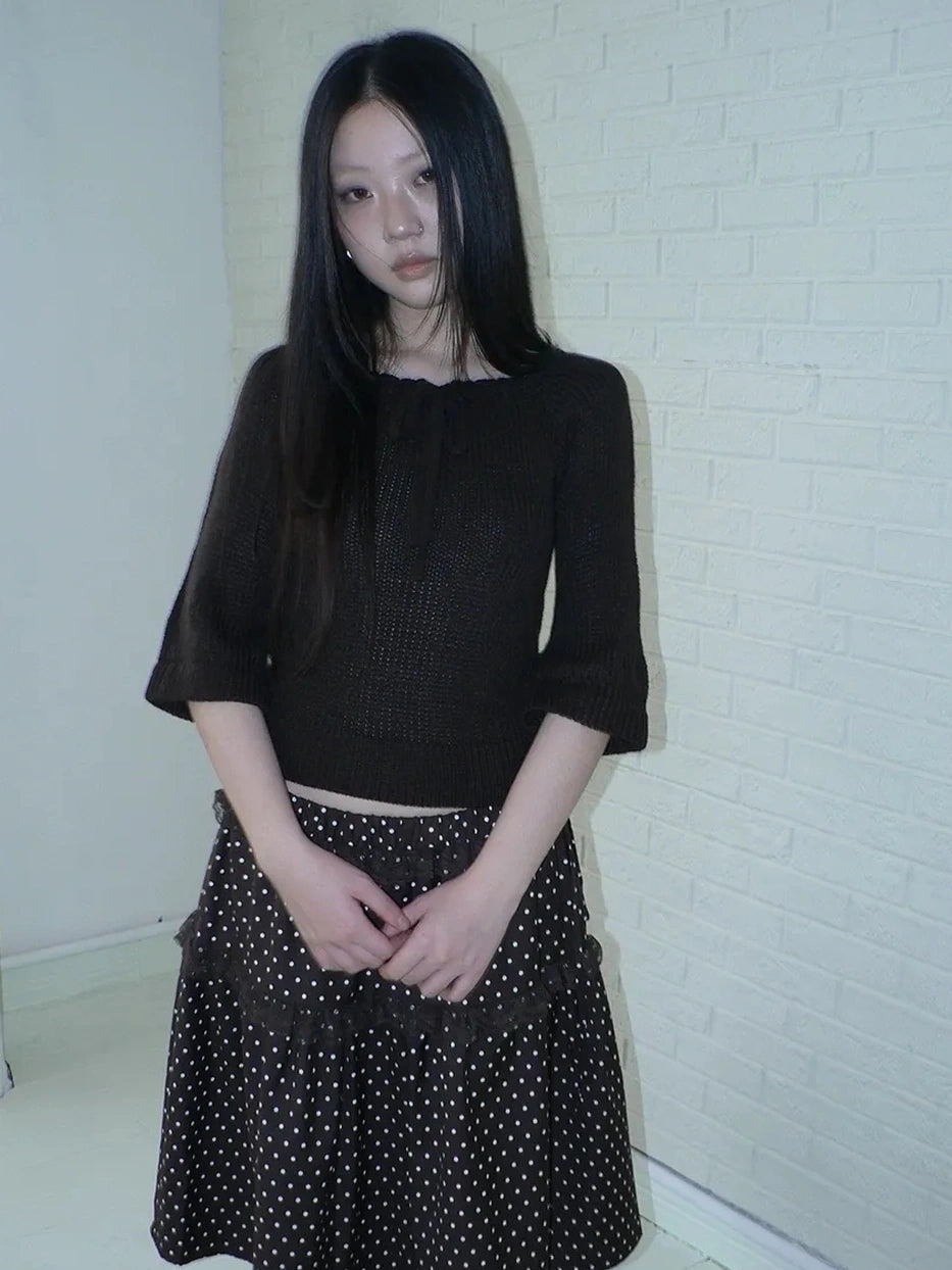 ang project Vintage Square Neckline Slim Fit Knit Sweater Cardigan