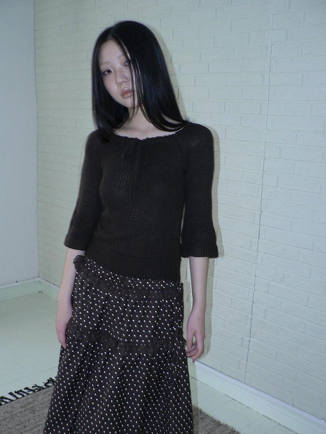 ang project Vintage Square Neckline Slim Fit Knit Sweater Cardigan