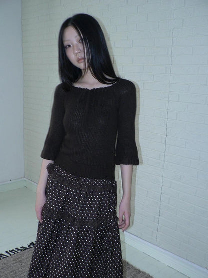 ang project Vintage Square Neckline Slim Fit Knit Sweater Cardigan