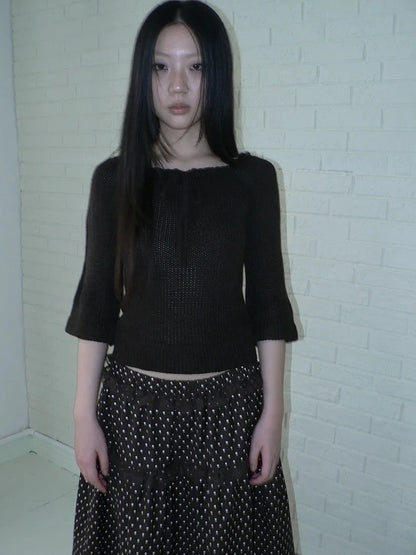 ang project Vintage Square Neckline Slim Fit Knit Sweater Cardigan