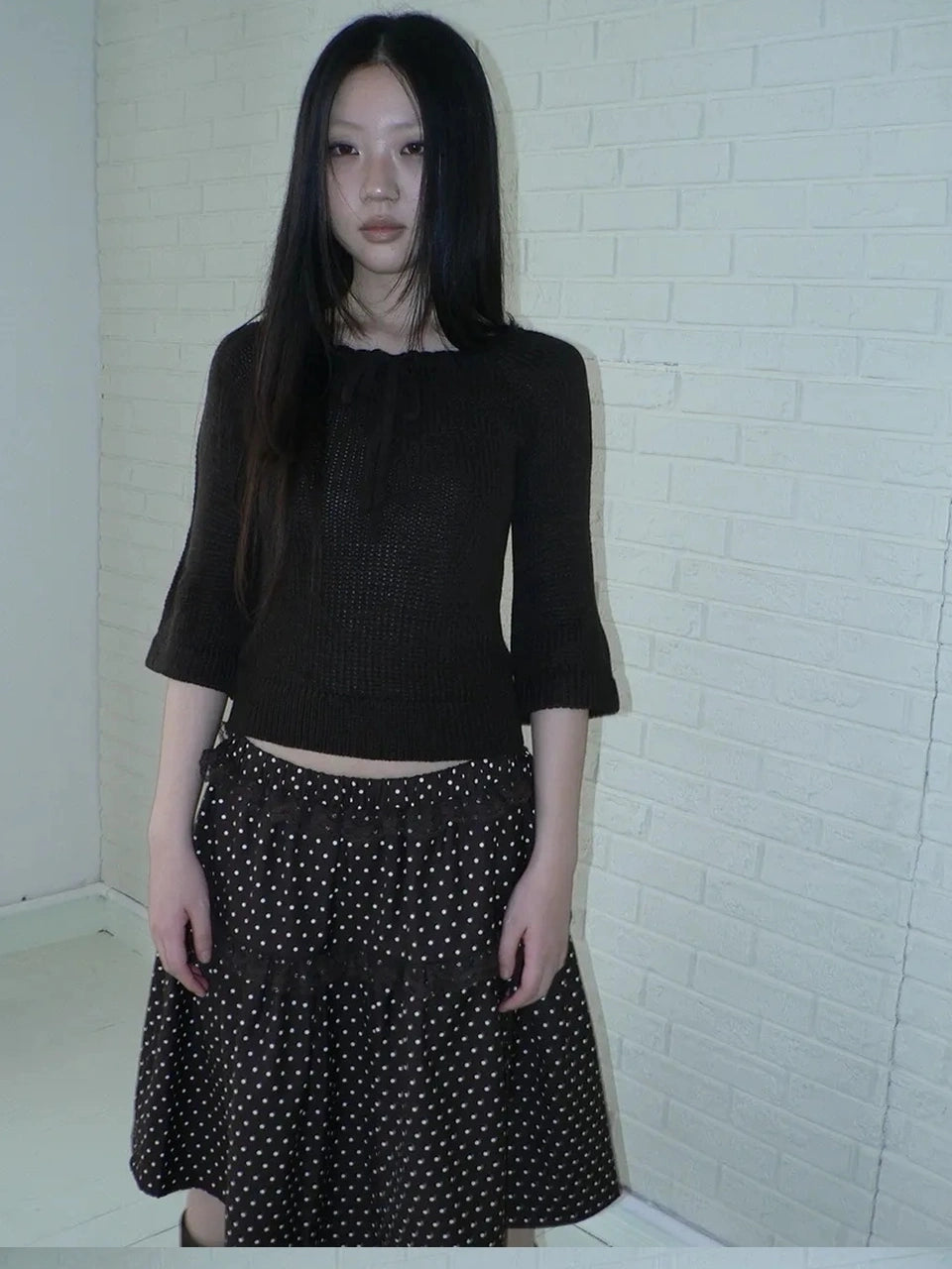 ang project Vintage Square Neckline Slim Fit Knit Sweater Cardigan