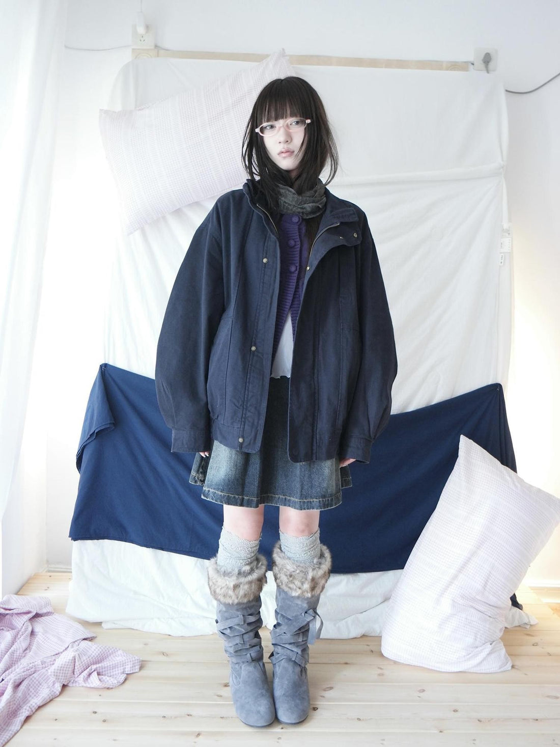ang project Vintage Stand Collar Snap Zip Loose Women&