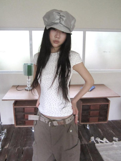 ang project Vintage Star And Polka Dot Print Slim Fit Women&