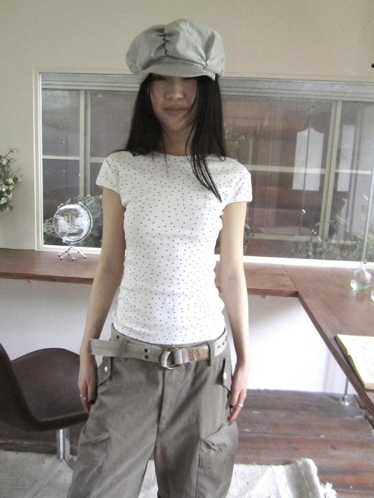 ang project Vintage Star And Polka Dot Print Slim Fit Women&