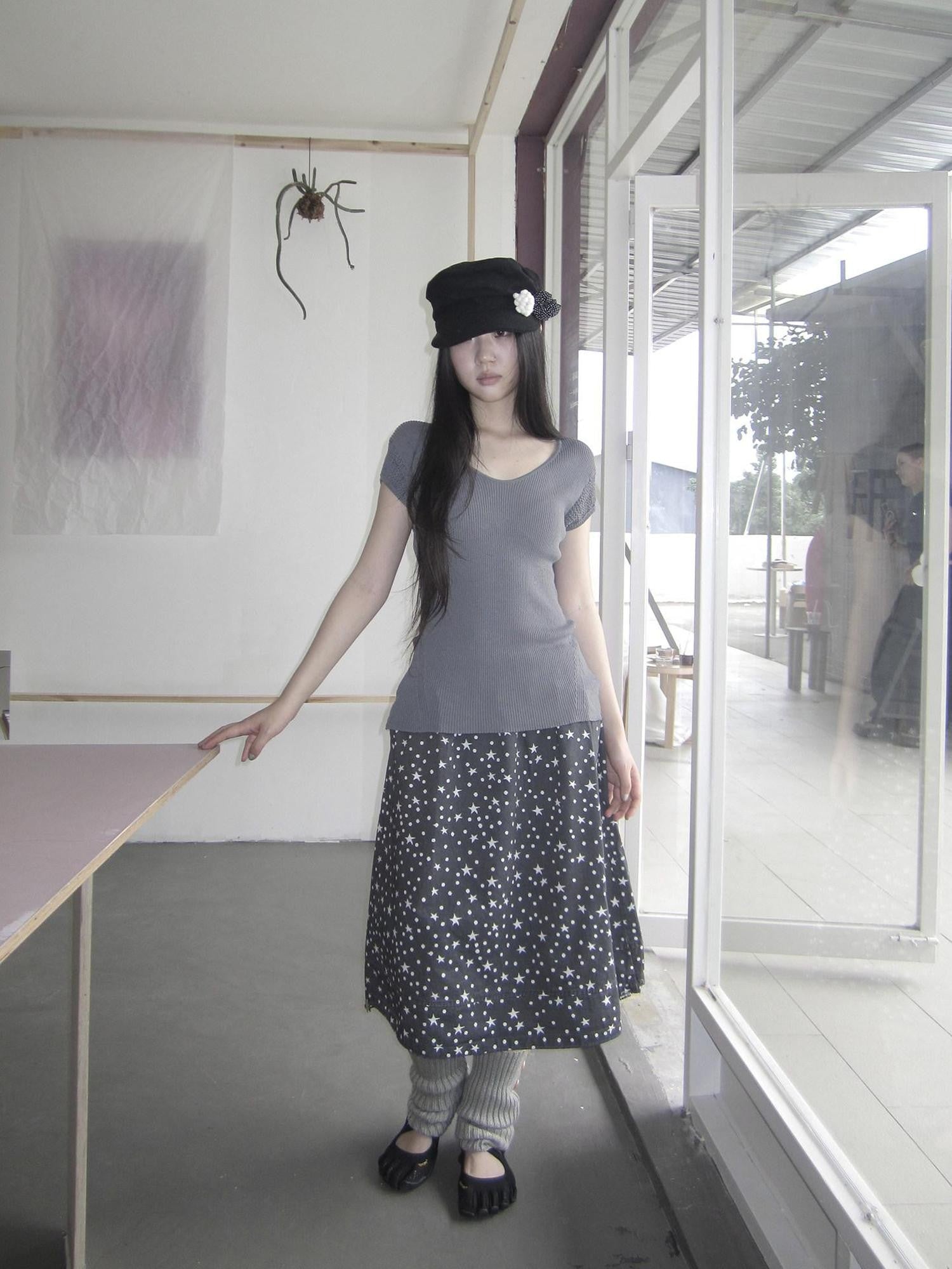 ang project Vintage Star Polka Dot Print Drawstring A Line Women&