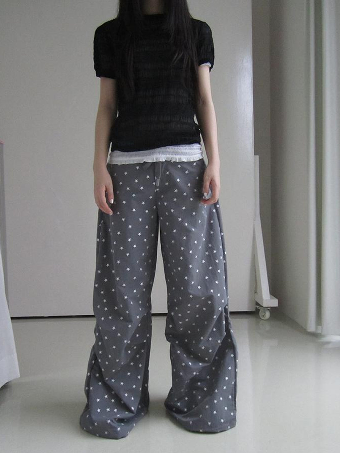 ang project Vintage Star Print Drawstring Waist Wide Leg Pants