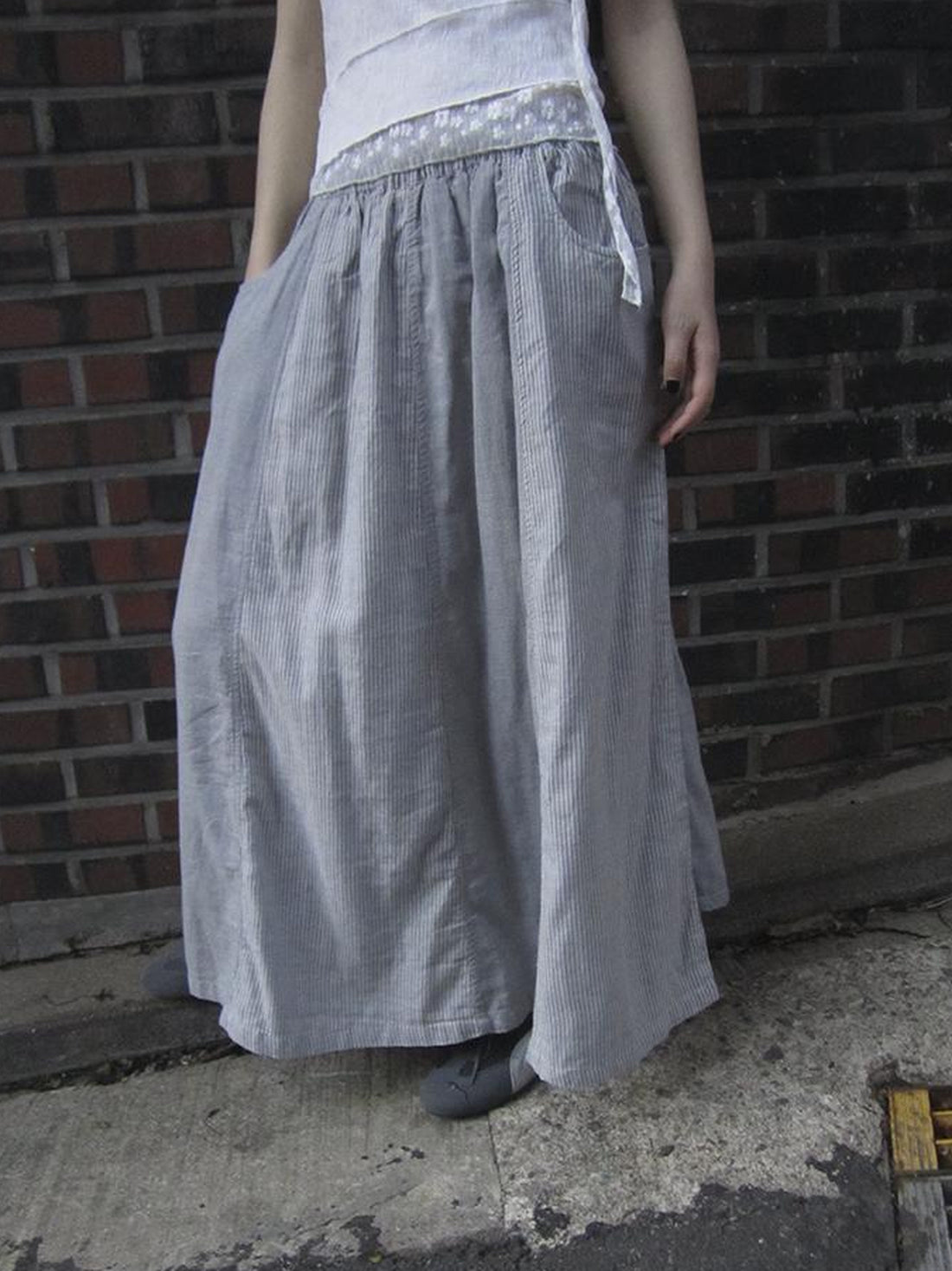 ang project Vintage Stripe Plaid A Line Skirt with Elastic Waist