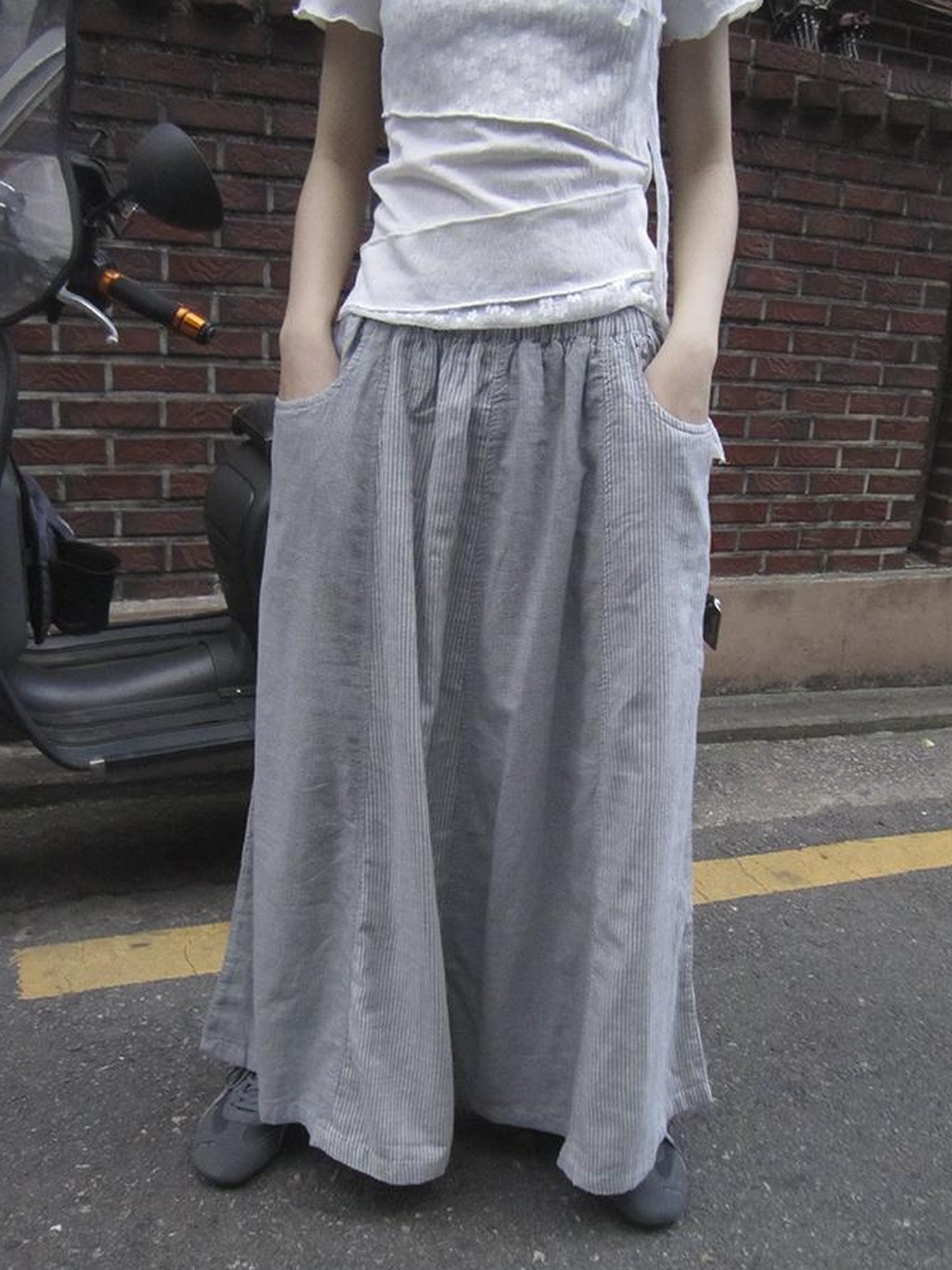 ang project Vintage Stripe Plaid A Line Skirt with Elastic Waist