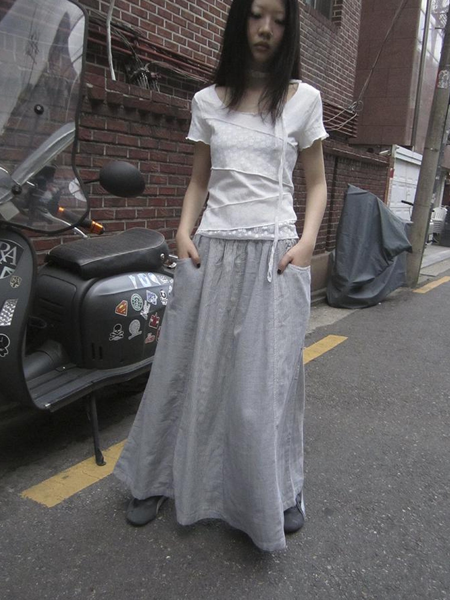 ang project Vintage Stripe Plaid A Line Skirt with Elastic Waist