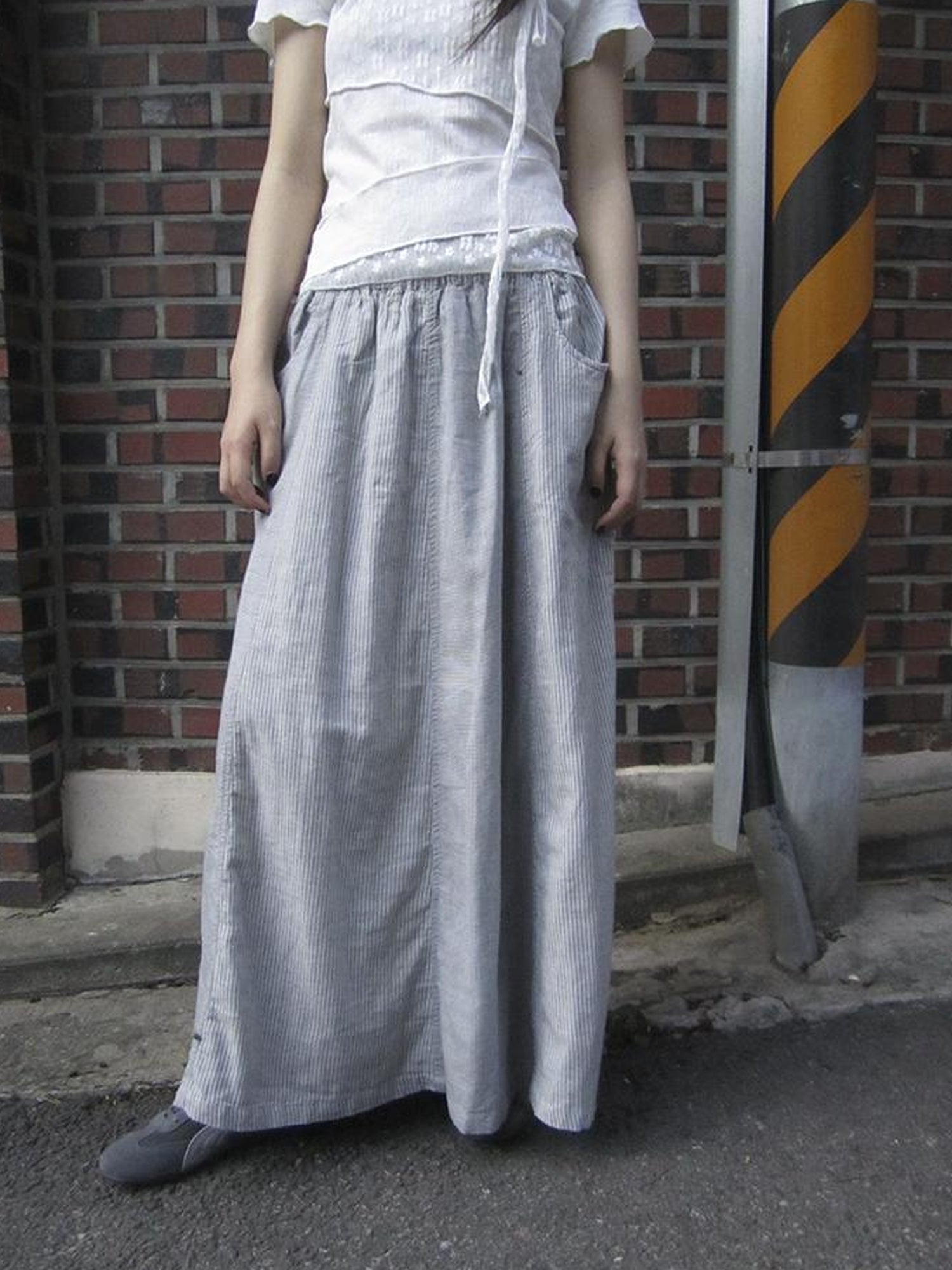 ang project Vintage Stripe Plaid A Line Skirt with Elastic Waist