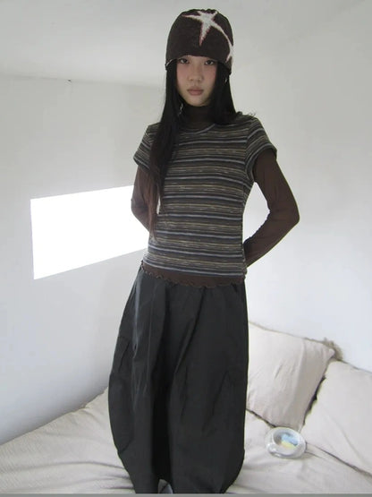 ang project Vintage Striped Knit T-shirt Cardigan