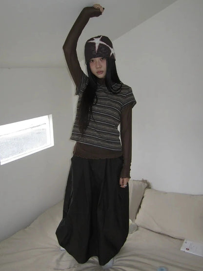 ang project Vintage Striped Knit T-shirt Cardigan