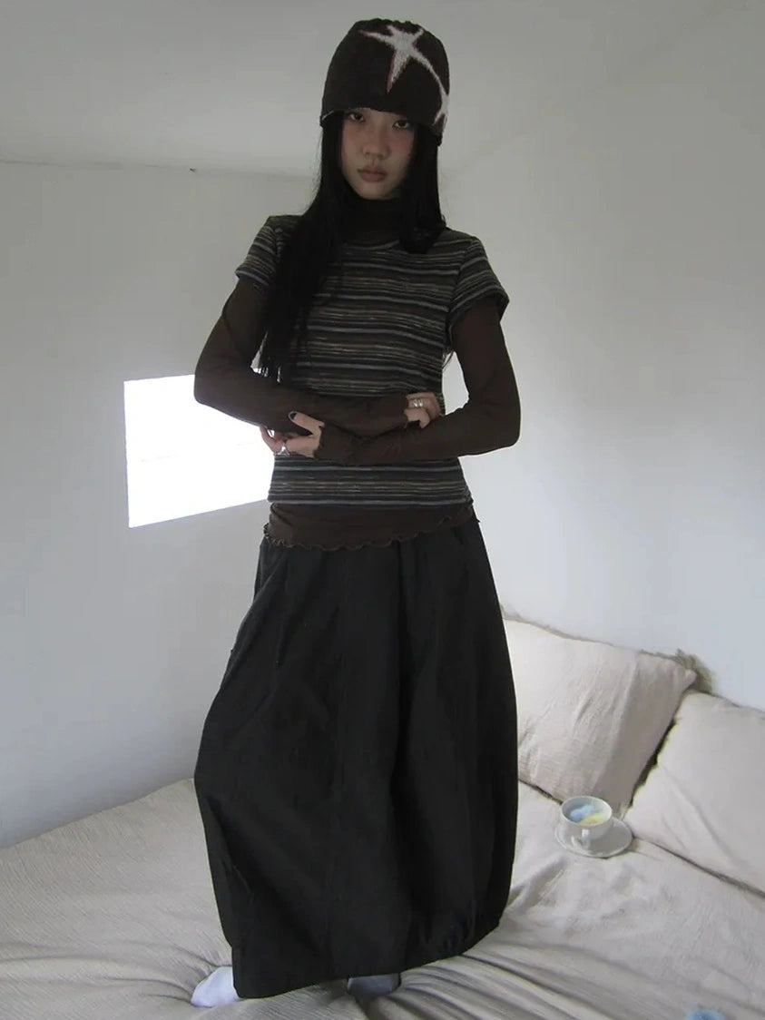 ang project Vintage Striped Knit T-shirt Cardigan