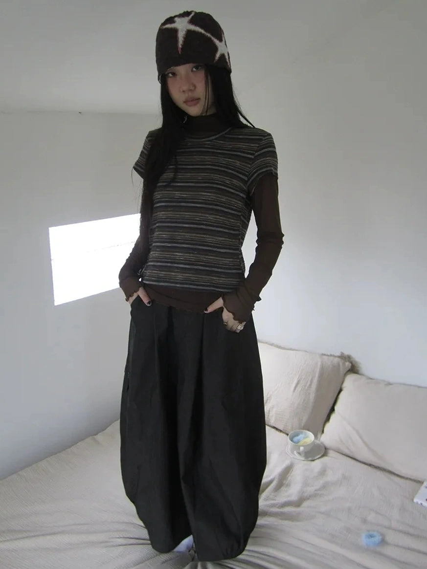 ang project Vintage Striped Knit T-shirt Cardigan