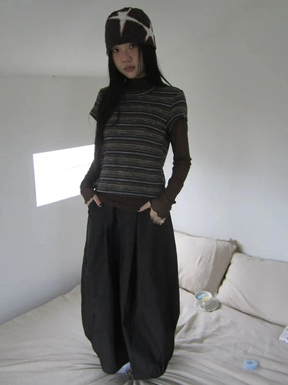 ang project Vintage Striped Knit T-shirt Cardigan