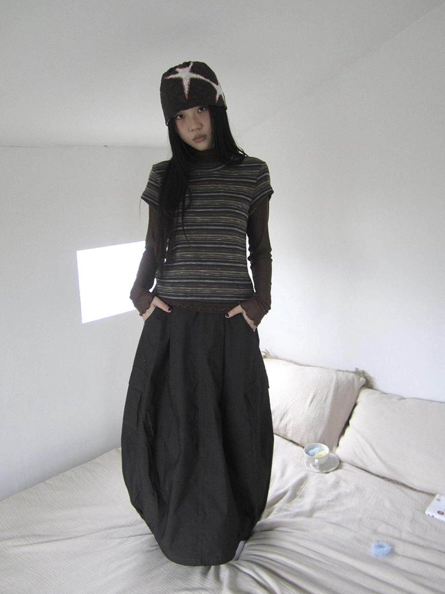 ang project Vintage Striped Knit T-shirt Cardigan