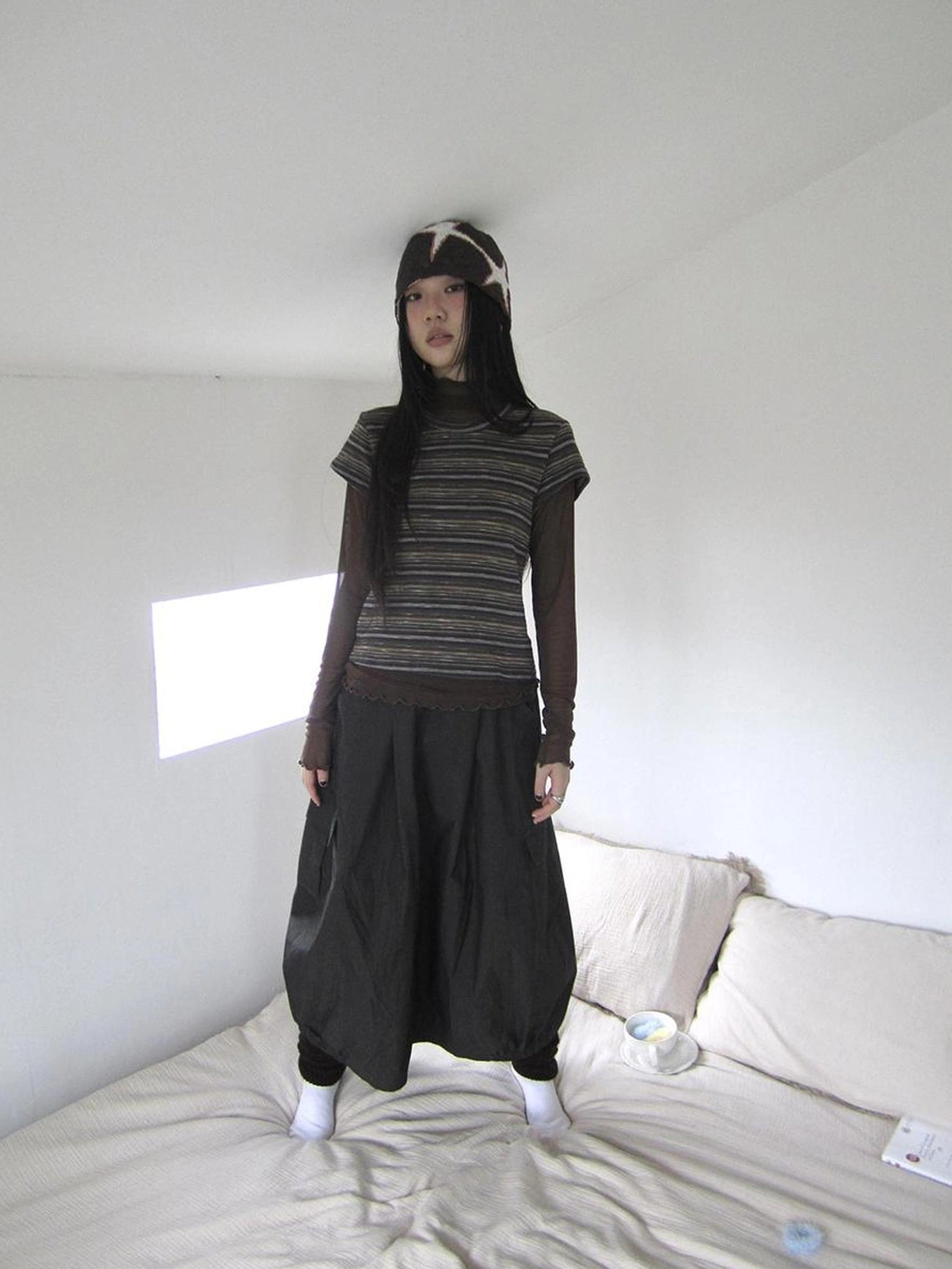 ang project Vintage Striped Knit T-shirt Cardigan