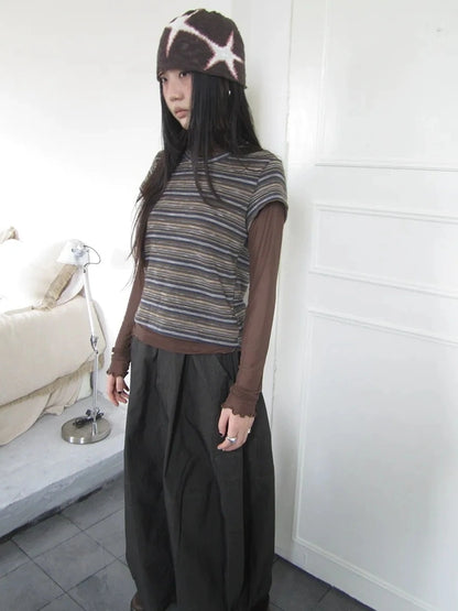 ang project Vintage Striped Knit T-shirt Cardigan