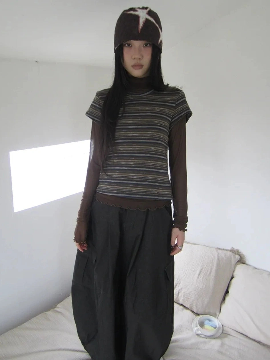 ang project Vintage Striped Knit T-shirt Cardigan