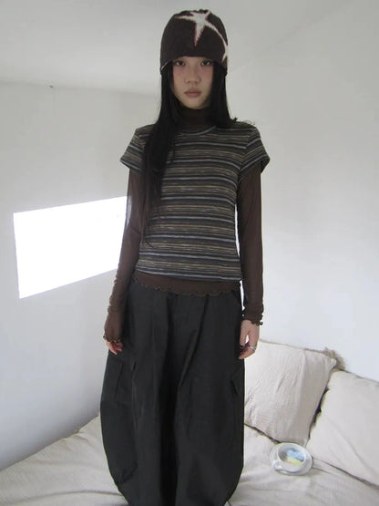 ang project Vintage Striped Knit T-shirt Cardigan