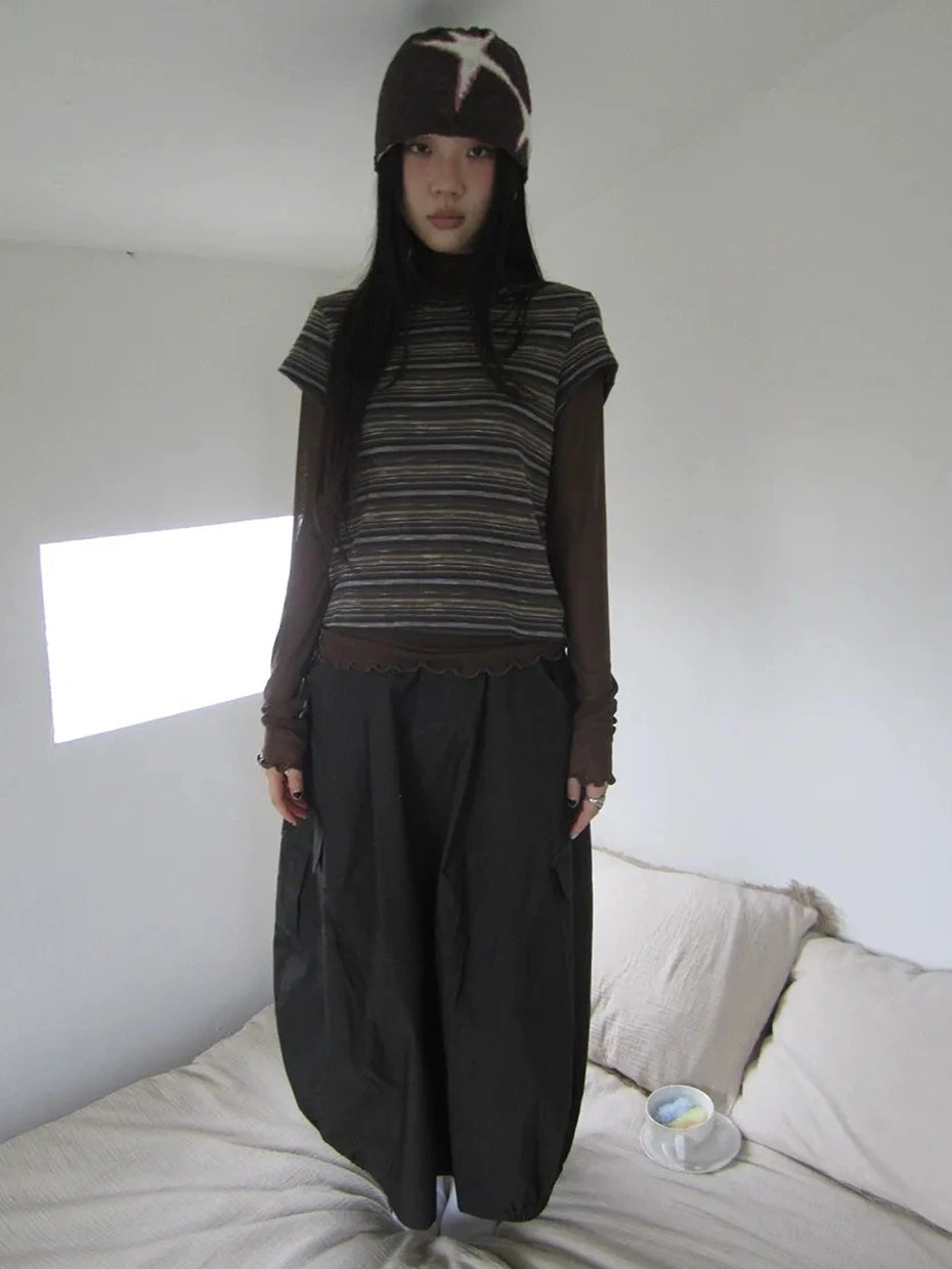 ang project Vintage Striped Knit T-shirt Cardigan