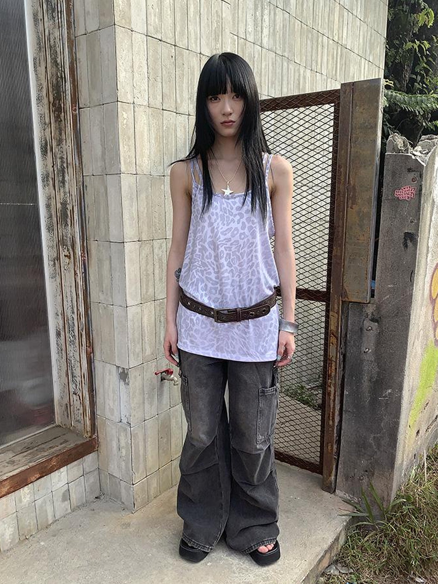 Updateang project Vintage Summer Cross Back Leopard Print Midi Camisole Dress