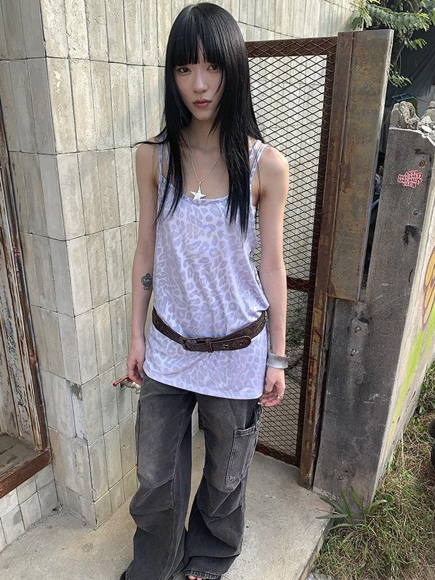 Updateang project Vintage Summer Cross Back Leopard Print Midi Camisole Dress