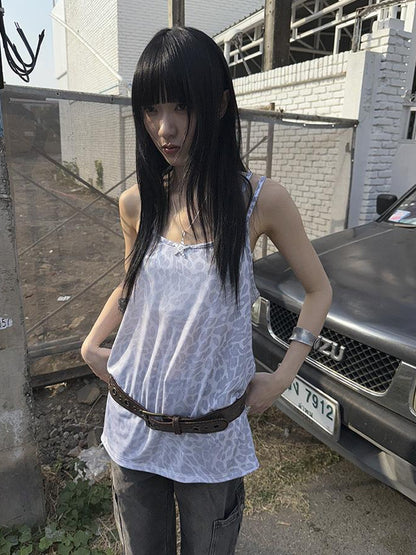 Updateang project Vintage Summer Cross Back Leopard Print Midi Camisole Dress