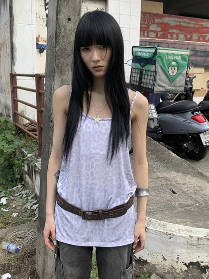 Updateang project Vintage Summer Cross Back Leopard Print Midi Camisole Dress