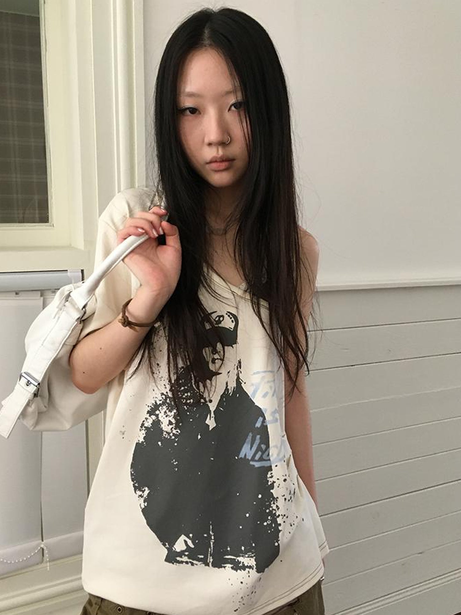 Updateang project Vintage Summer Portrait Print Off Shoulder Lace Trim T Shirt