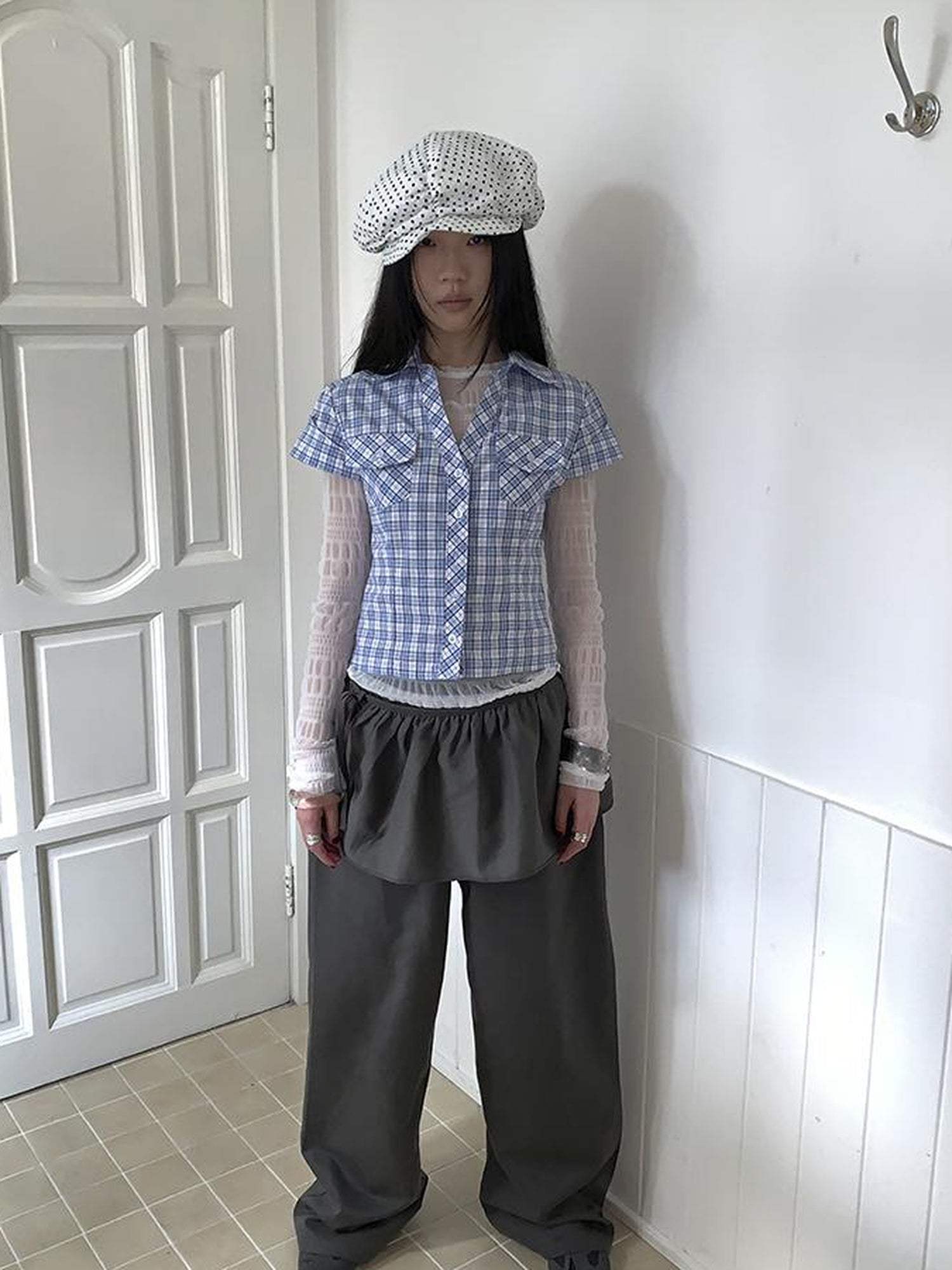 Updateang project Vintage Sweet Ruffled Lace Mesh Long Sleeve V Neck T Shirt