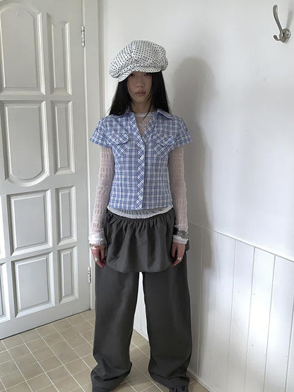 Updateang project Vintage Sweet Ruffled Lace Mesh Long Sleeve V Neck T Shirt