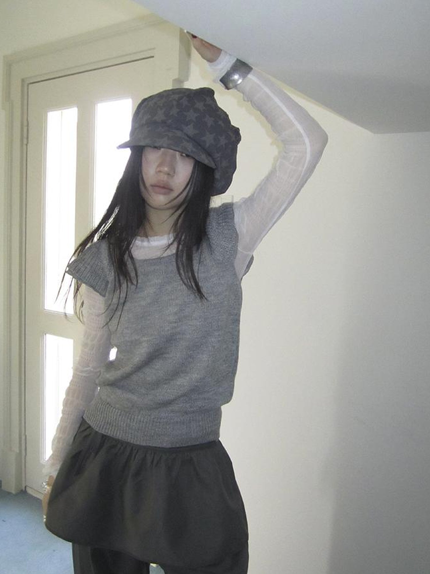 Updateang project Vintage Sweet Ruffled Lace Mesh Long Sleeve V Neck T Shirt