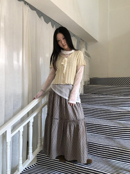 ang project Vintage Sweet V-neck Lace Tie Button Cutout Short Sleeve Women&