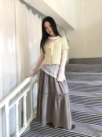 ang project Vintage Sweet V-neck Lace Tie Button Cutout Short Sleeve Women&