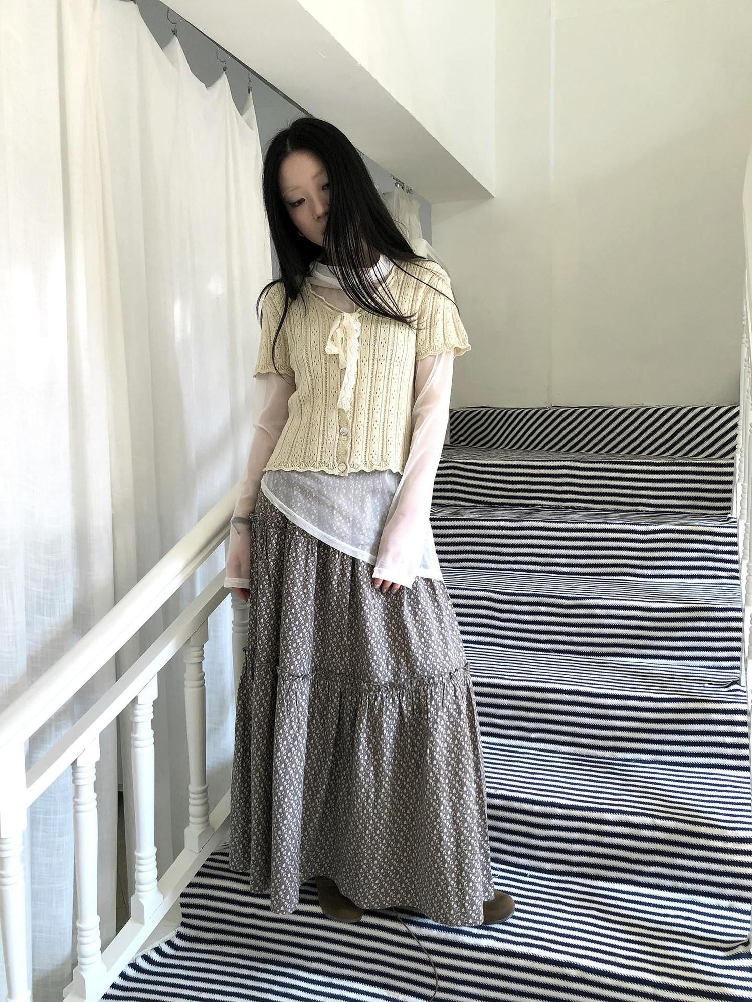 ang project Vintage Sweet V-neck Lace Tie Button Cutout Short Sleeve Women&
