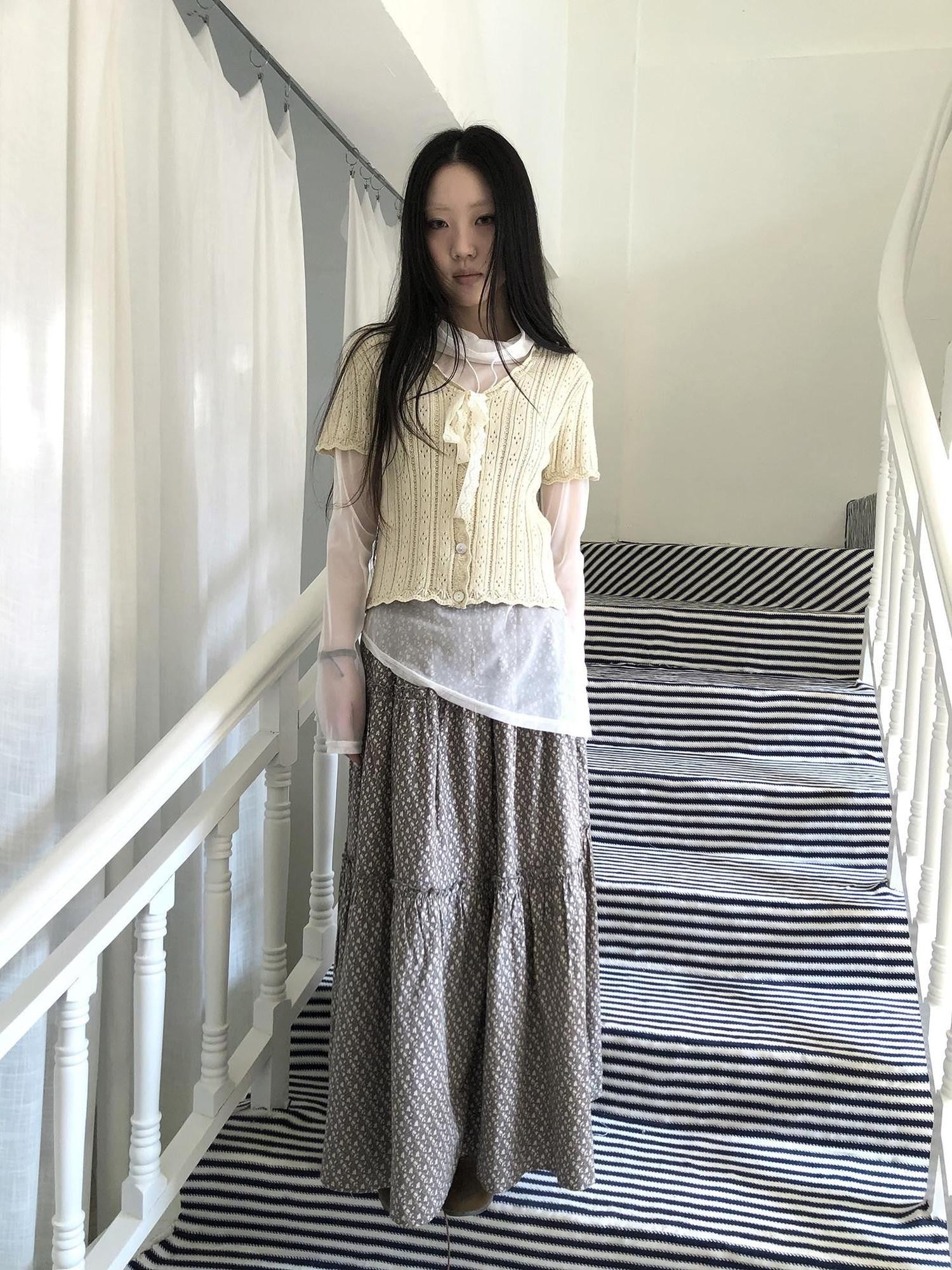 ang project Vintage Sweet V-neck Lace Tie Button Cutout Short Sleeve Women&