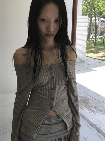 Vintage Textured Button Front Knit Bolero