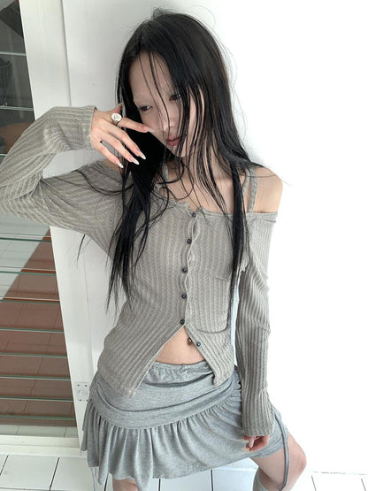 ang project Vintage Textured Button Front Knit Bolero