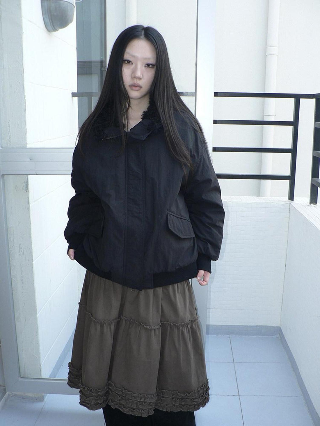 ang project Vintage Turn Down Collar Plush Lined Workwear Women&