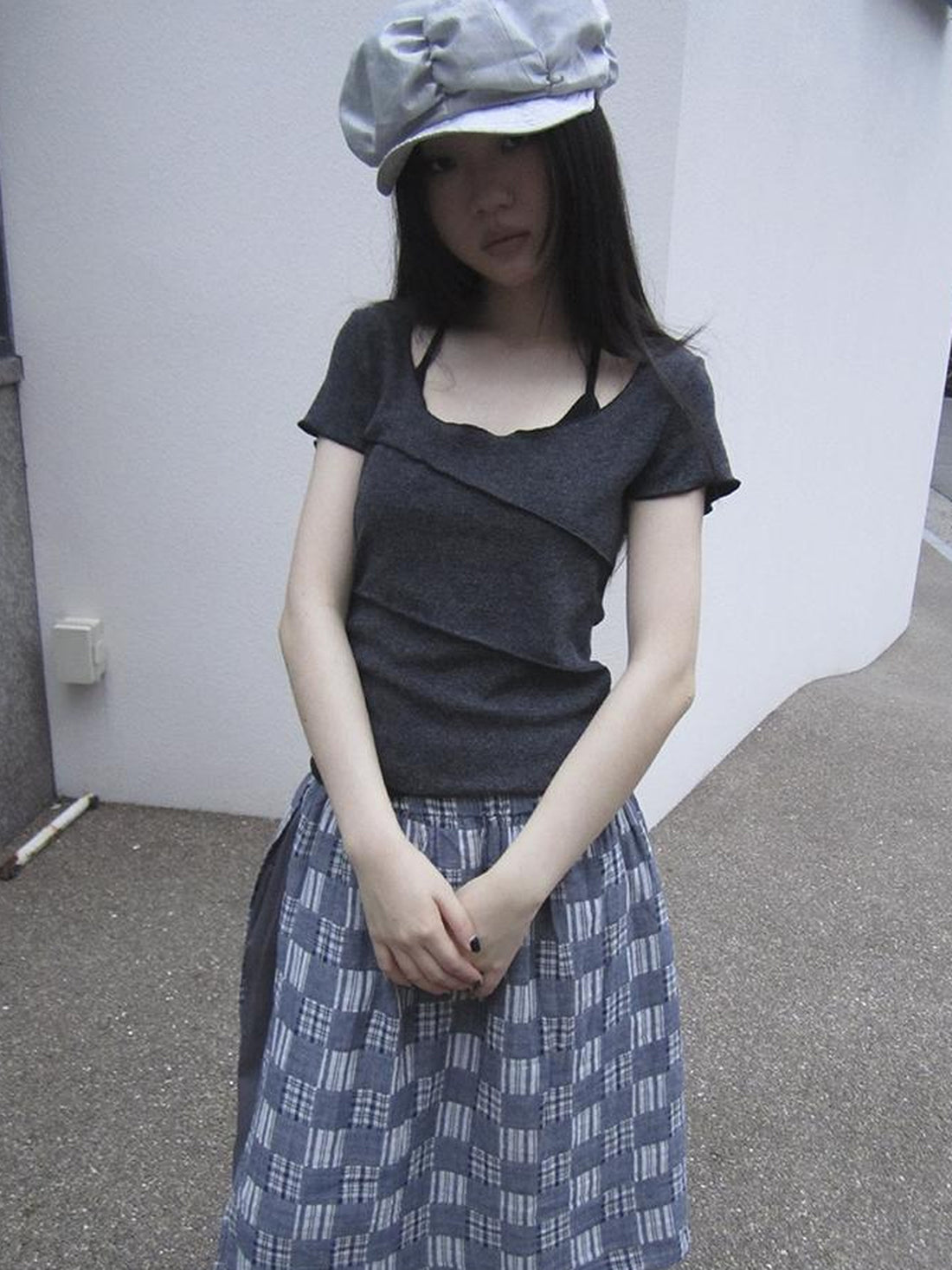 Updateang project Vintage U Neck Layered Contrast Top